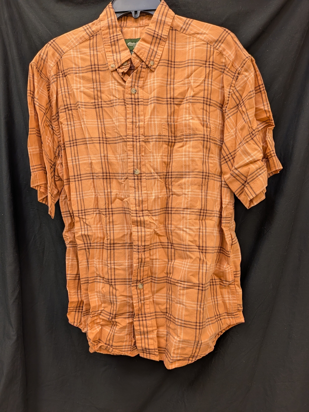Eddie Bauer Orange Plaid Short-Sleeve Button-Down Shirt